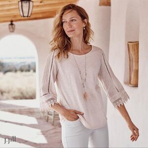 J. Jill Pink Coral Woven Lace Sleeve Top. Size Small.